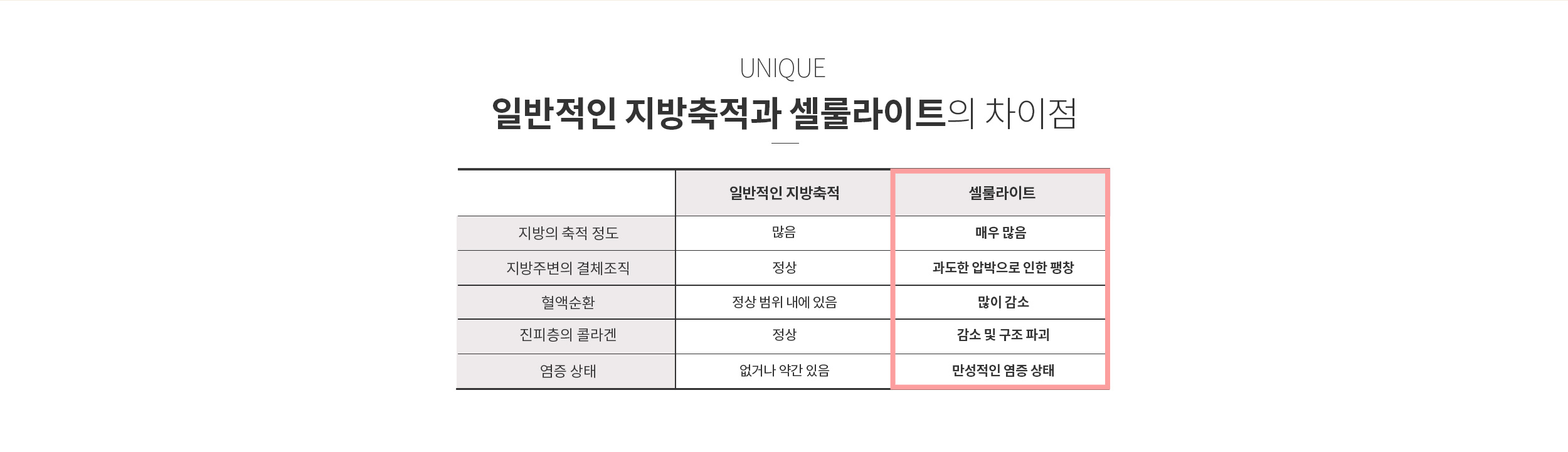 일반적인 지방축적과 셀룰라이트의 차이점